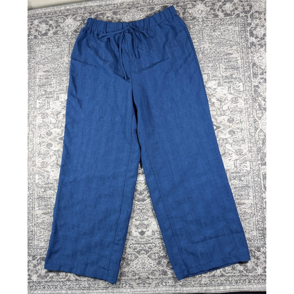 Emery Rose Womens Large Navy Blue Wide Leg Jacquard Elastic Waist Pants